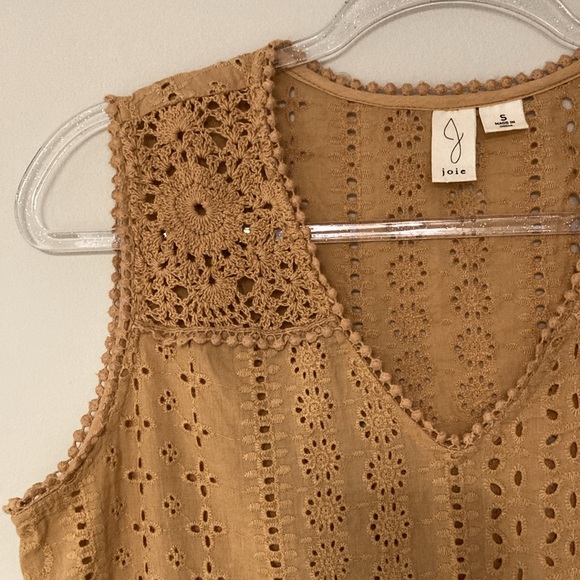 Joie 100% Cotton Eyelet Sleeveless Top Size: S Orangey Tan Colour - Picture 5 of 5